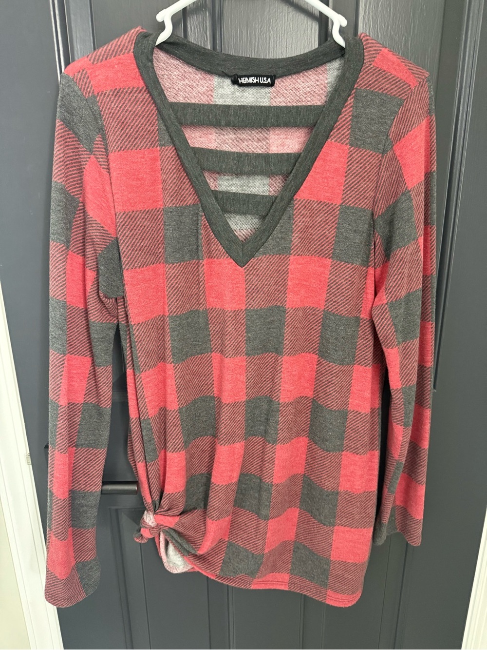 Hemp Red & Gray Buffalo Plaid V-Neck Shirt